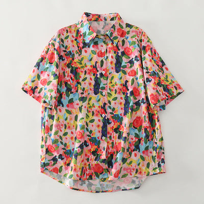 Damen Kurzarm-Hemd mit Herzmuster Fudus