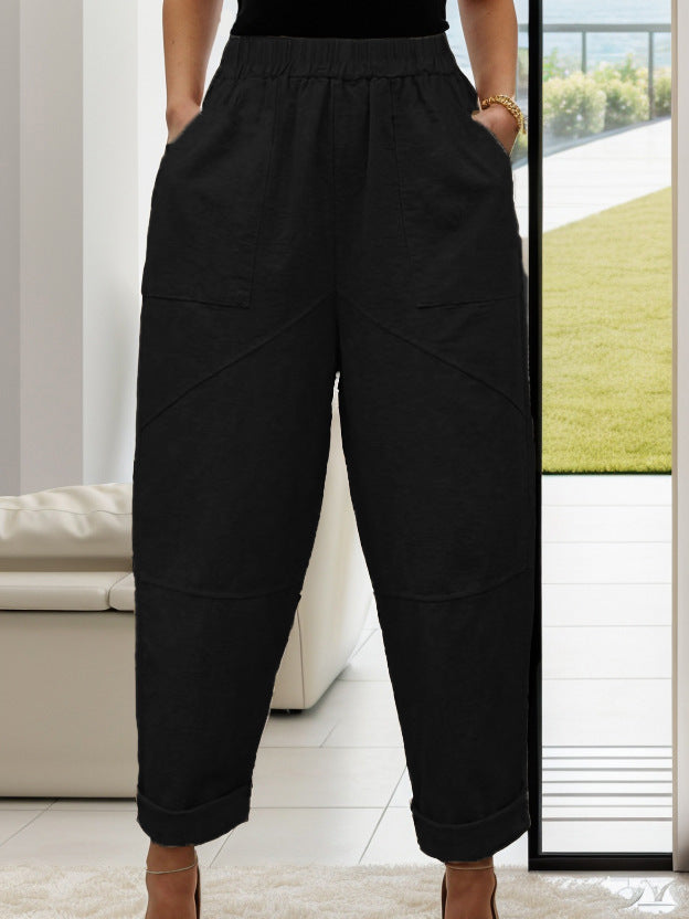 Damen Bequeme Chino-Hose mit weitem Bein und elastischem Bund Fudus