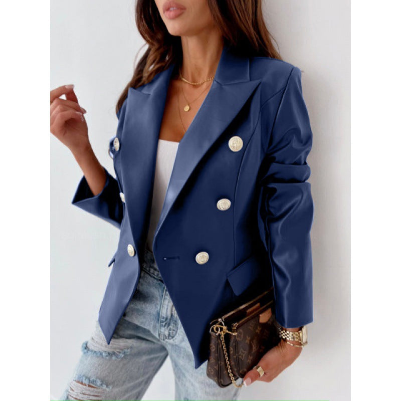 Damen eleganter Double-Breasted Blazer mit strukturierten Details und hochwertigen Knöpfen Fudus