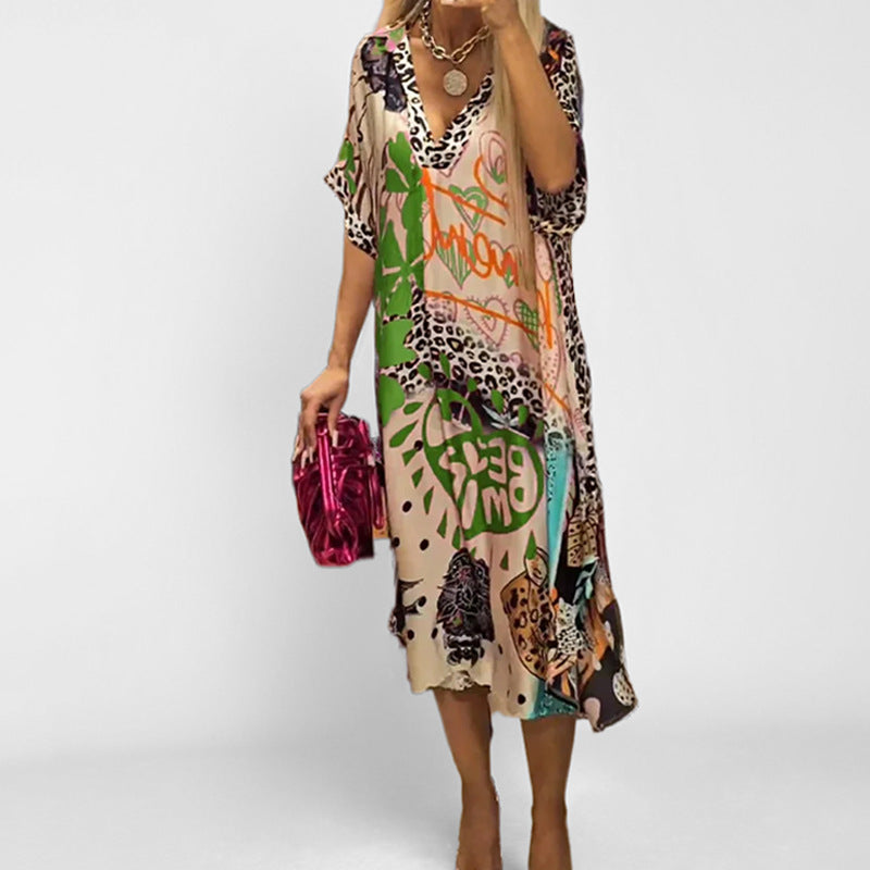 Damen Kaftan Kleid mit modernem Grafikdesign und lockerem Schnitt Fudus