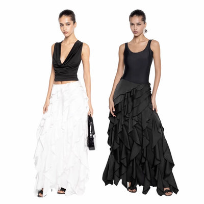 Damen Abendkleid mit fließenden Rüschendetails Fudus