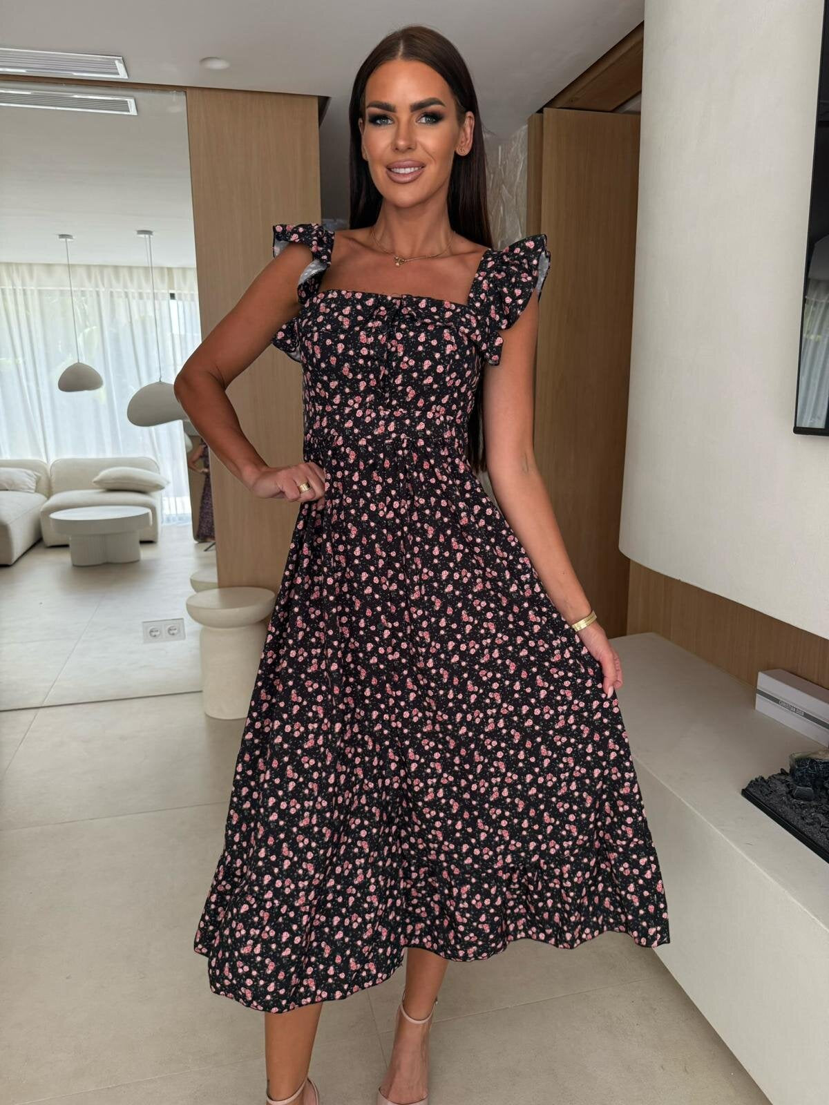 Damen Sommerliches Maxikleid mit Rüschendetails und fruchtigem Muster Fudus