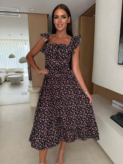 Damen Sommerliches Maxikleid mit Rüschendetails und fruchtigem Muster Fudus