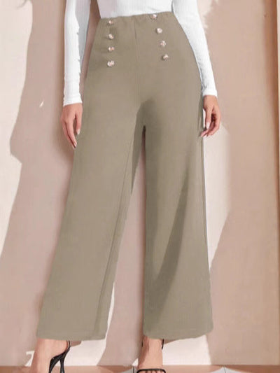 Damen Hochtaillierte Palazzo-Hose mit Knopfdetails Fudus