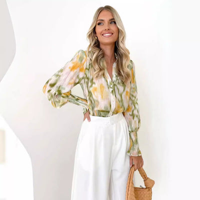 Damen Bluse mit elegantem Farbverlauf und trendigen Puffärmeln Fudus