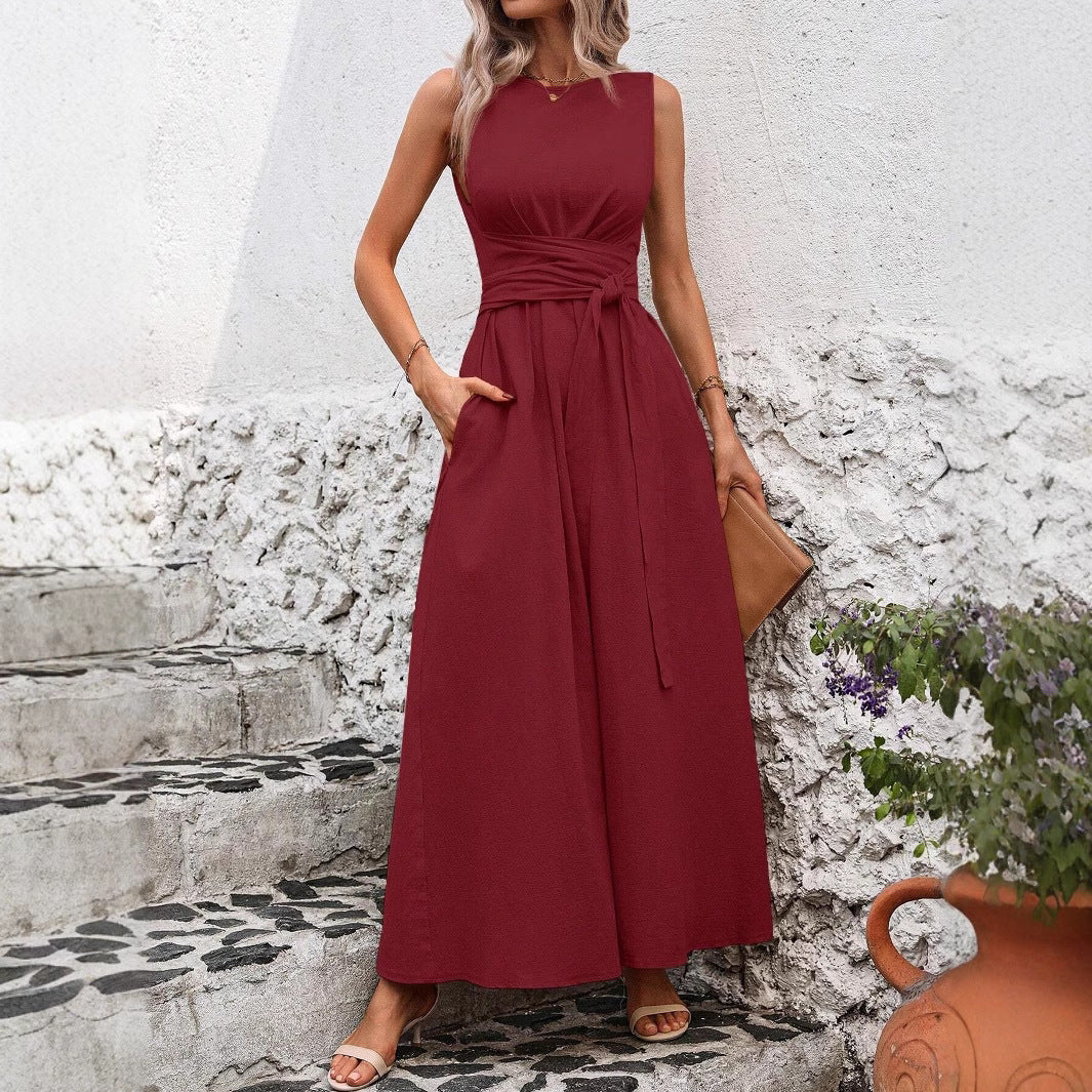 Damen Maxikleid mit eleganter Taillenbindung Fudus