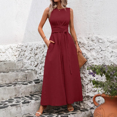 Damen Maxikleid mit eleganter Taillenbindung Fudus