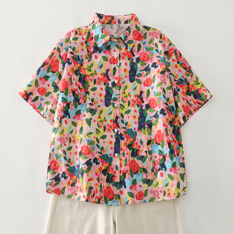 Damen Kurzarm-Hemd mit Herzmuster Fudus