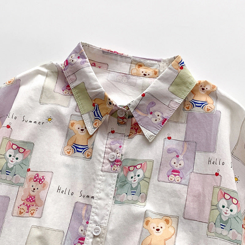 Damen Langarmhemd mit buntem Patchwork-Design Fudus