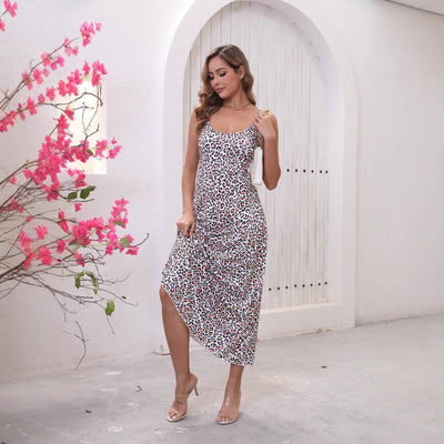 Damen maxi Kleid im trendigen Leopardenmuster Fudus