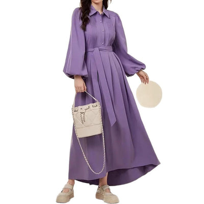 Damen Hemdblusenkleid mit eleganten Puffärmeln Fudus