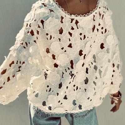Damen Bluse aus filigraner Spitze mit floralen Motiven Fudus