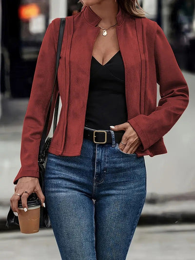 Damen strukturiertes Wildlederjackett mit modernem Stehkragen Fudus