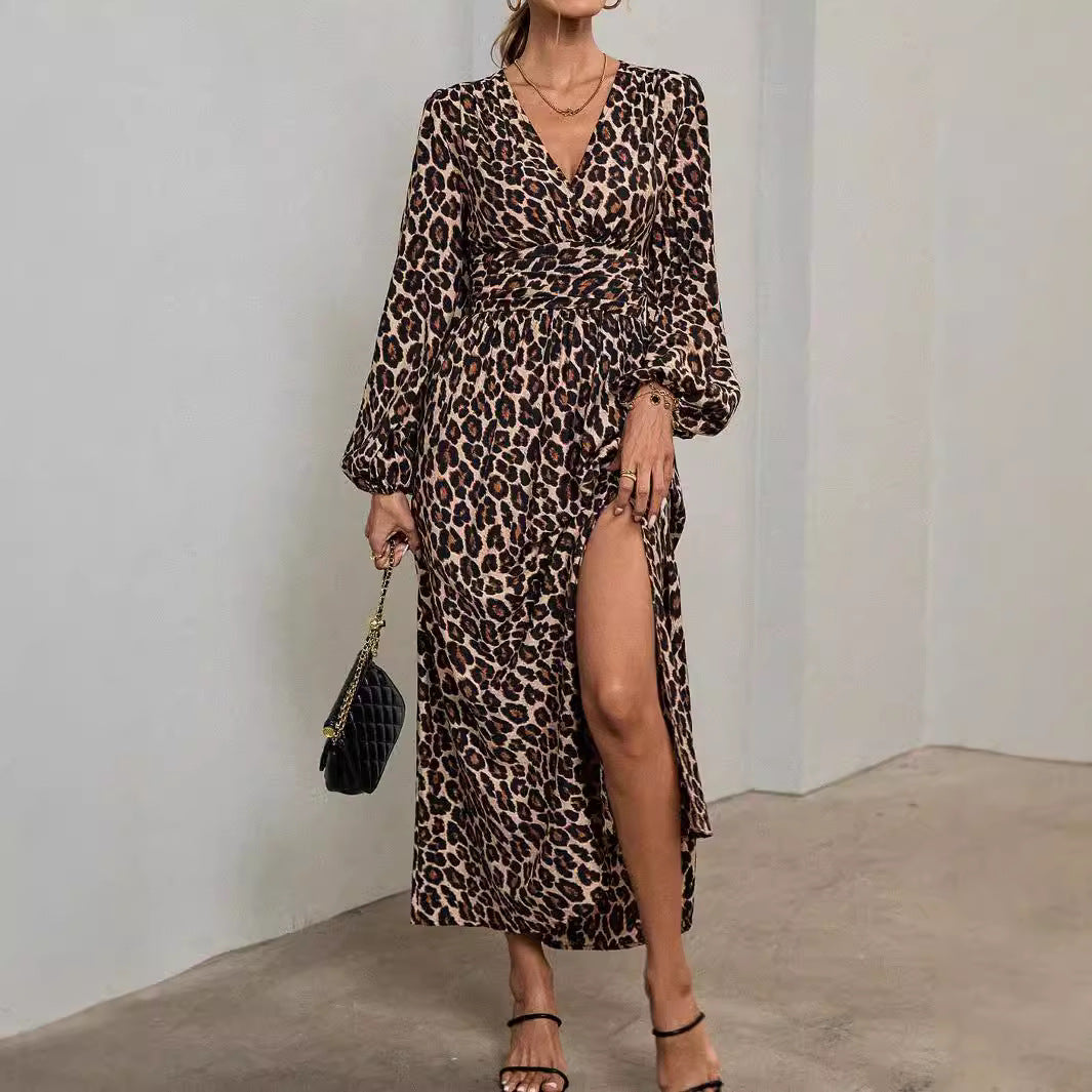 Damen Maxikleid mit Leopardenmuster Fudus