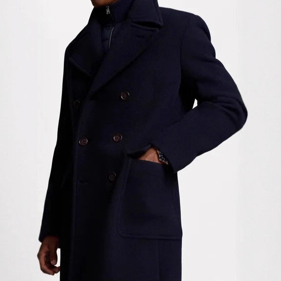 Herren eleganter doppelter Wollmantel mit abnehmbarer Steppjacke Aliams