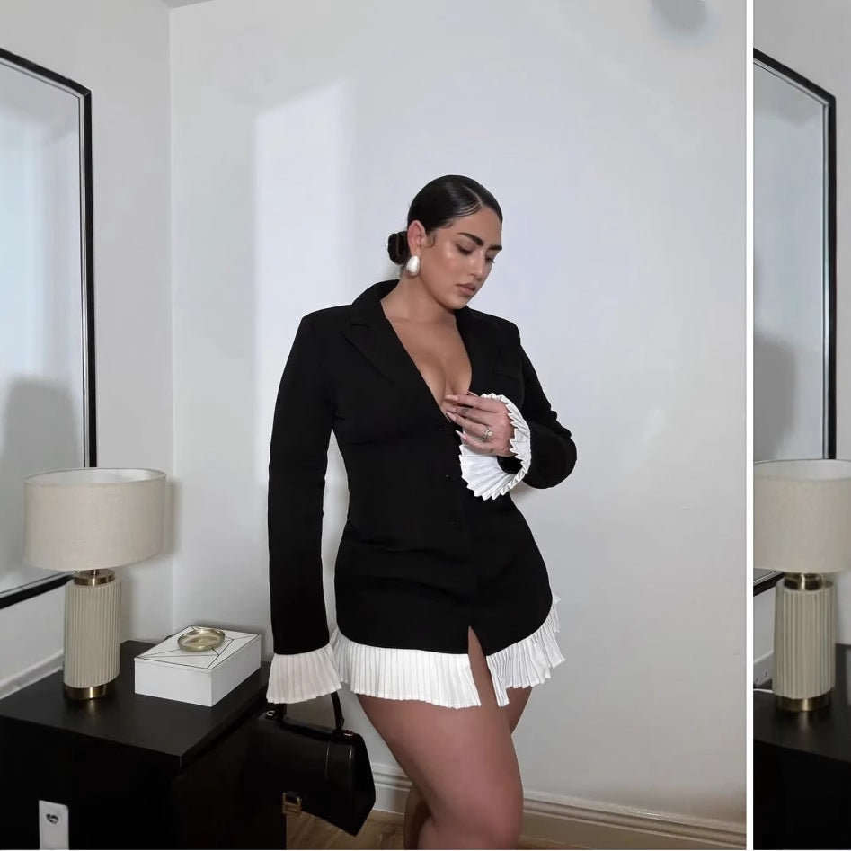 Damen eleganter Blazer mit aufregendem Faltenrock Fudus