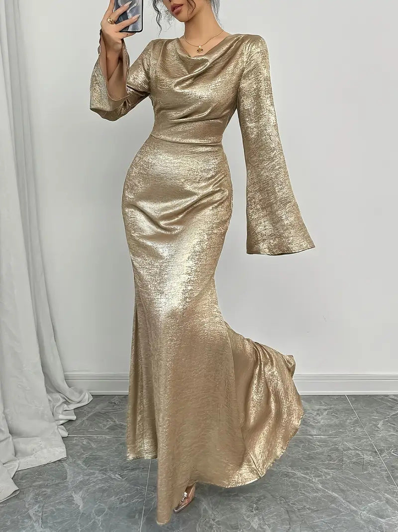 Damen Abendkleid mit glänzender Oberfläche Fudus