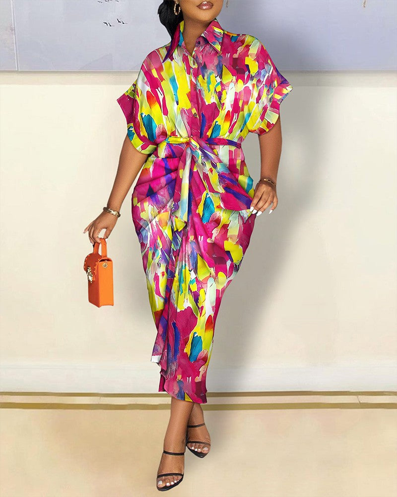 Damen Hemdkleid mit auffälligem Kettenmuster Fudus