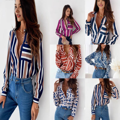 Damen Seidenbluse mit modischem Streifenmuster Fudus