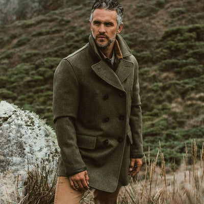 Herren eleganter Wollmantel mit doppelter Knopfleiste und weichem Innenfutter Aliams