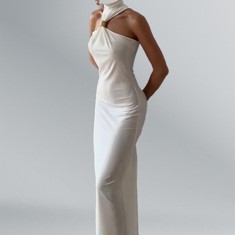 Damen Maxikleid mit stilvollem Halterverschluss und raffinierten Details Fudus