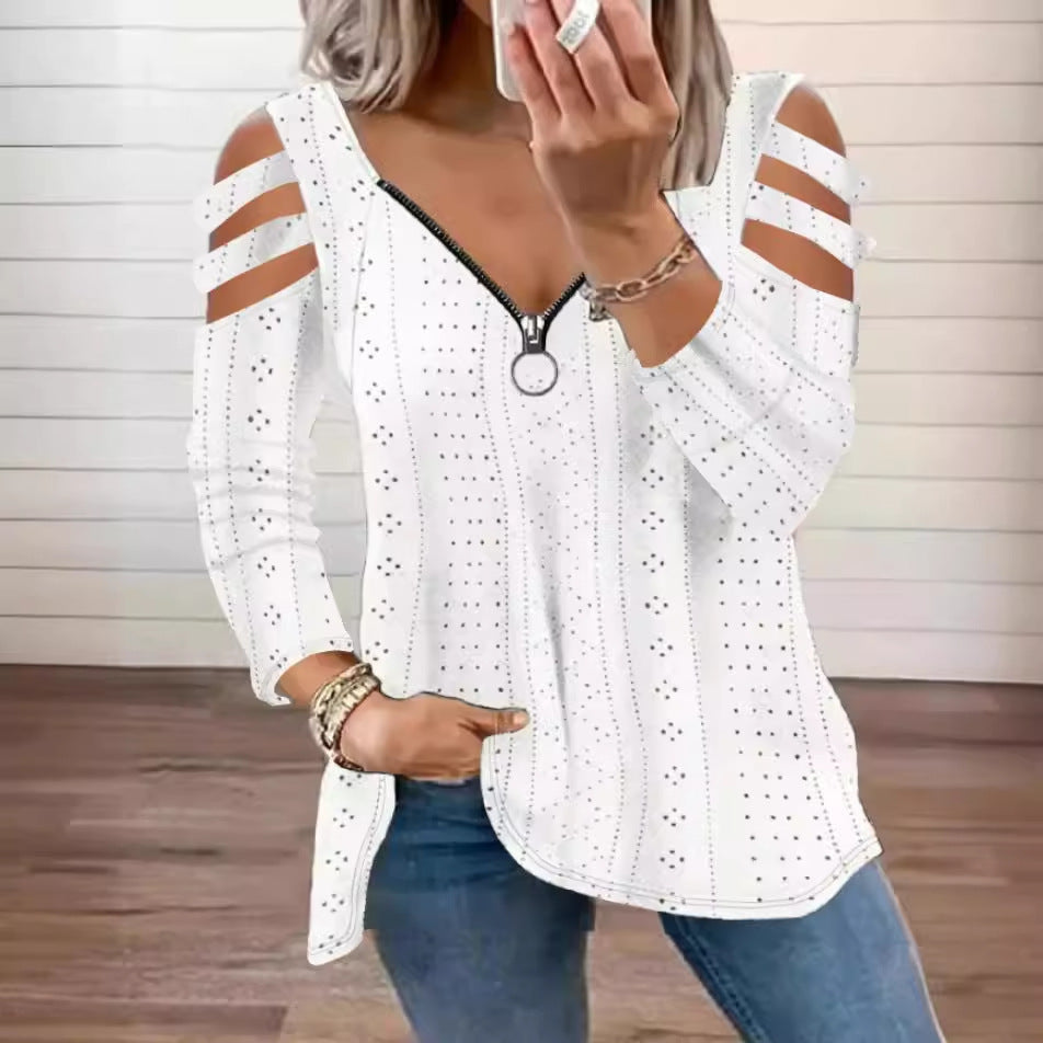 Damen Langarmshirt mit trendigen Cut-Outs und praktischem Reißverschluss Fudus