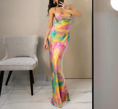 Damen Maxikleid mit einzigartigem Farbverlauf und schmalen Trägern Fudus