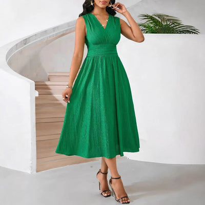 Damen Midi-Wickelkleid mit feiner Textur und elastischem Taillenband Fudus