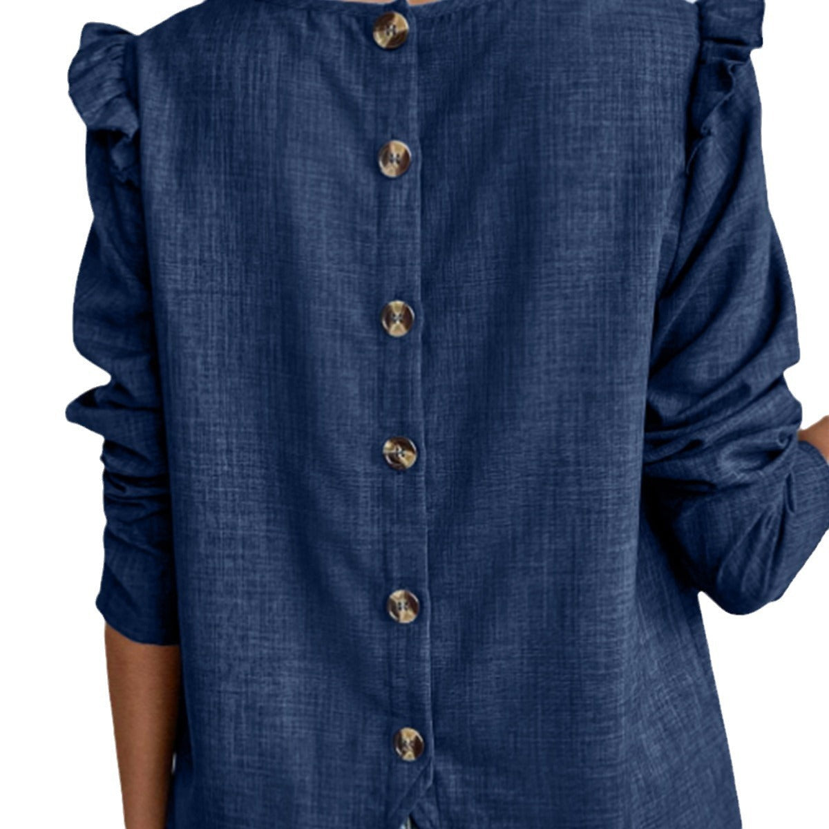 Damen Blusenshirt mit dekorativen Rüschendetails und Knopfleiste Fudus