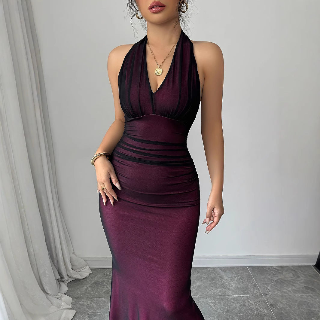 Damen elegantes Maxikleid mit schmeichelndem Rückenausschnitt und fließendem Rock Fudus