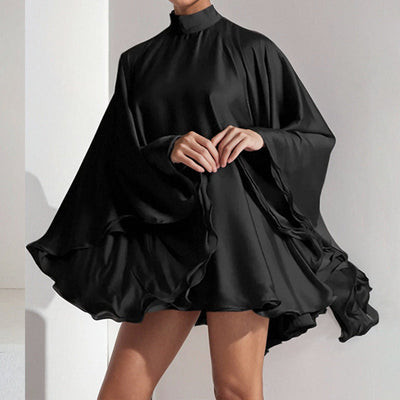 Damen Mini-Kleid mit ausgestellten Ärmeln und fließendem Saum Fudus