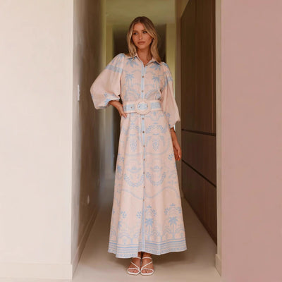 Damen Maxikleid mit romantischem Schnitt und detailverliebt floralem Stickmuster Fudus