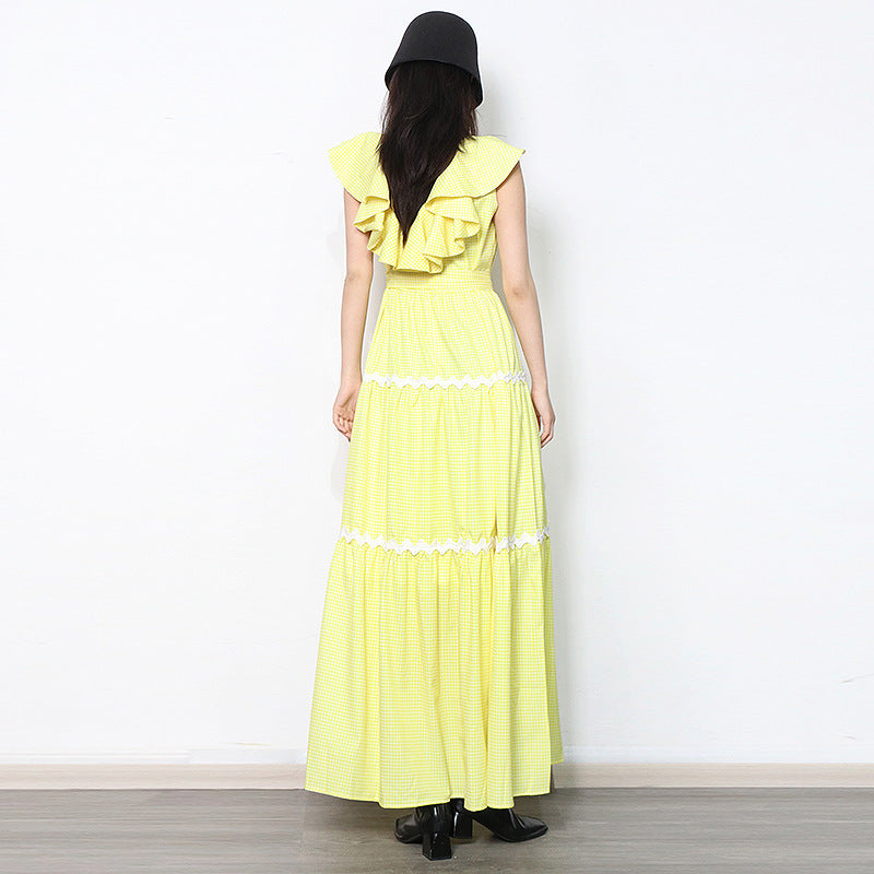 Maxikleid mit Voluminösen Rüschen & Tailliertem Bund | Damen Sommerkleid