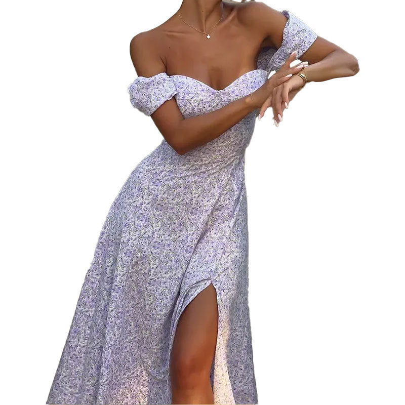 Damen Maxikleid mit schulterfreiem Design und elegantem Schlitz Fudus