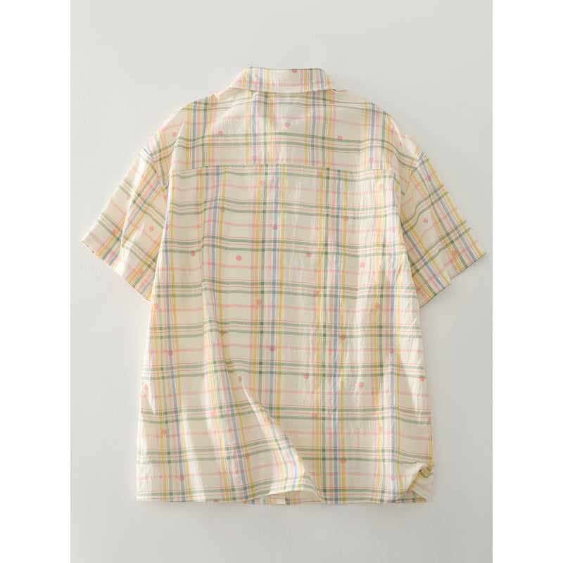 Damen Karierte Kurzarmbluse mit Brusttasche und lockerer Passform Fudus