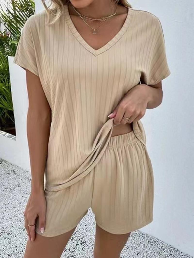 Damen Bequeme Shorts mit V-Ausschnitt und Wickeldesign Fudus