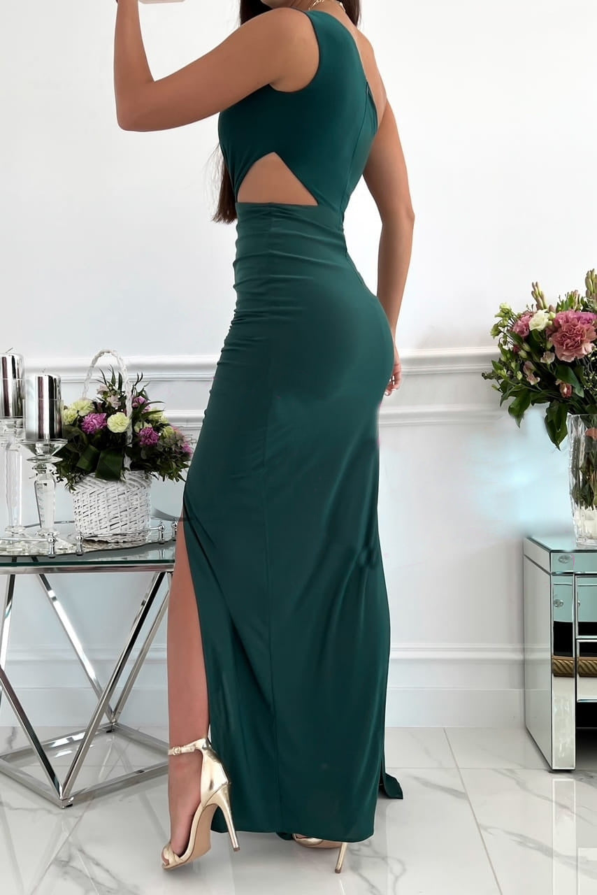 Damen elegantes Wickelkleid mit asymmetrischem Schnitt und seitlichem Schlitz Fudus