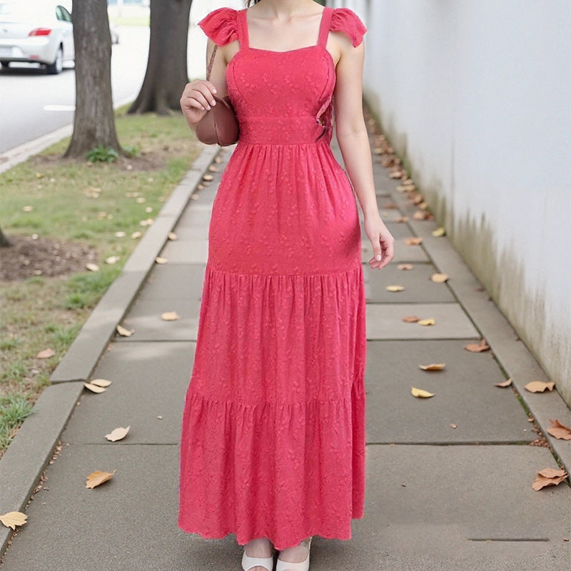 Damen elegantes Midikleid mit Plisseedetails und hohem Schlitz Fudus