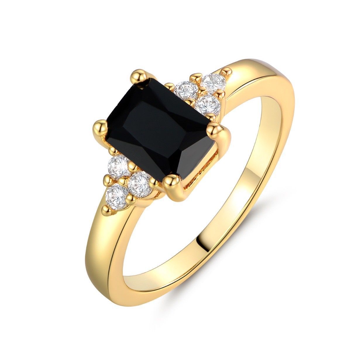 Gold Baguette Ring with Black Spinel
