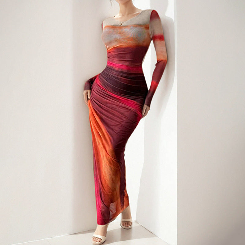 Damen Maxikleid mit raffinierten Drapierungsdetails und elegantem Farbverlauf Fudus