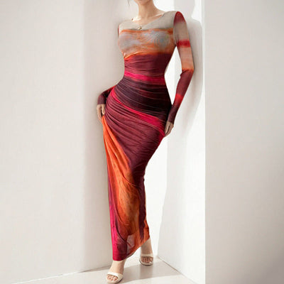 Damen Maxikleid mit raffinierten Drapierungsdetails und elegantem Farbverlauf Fudus