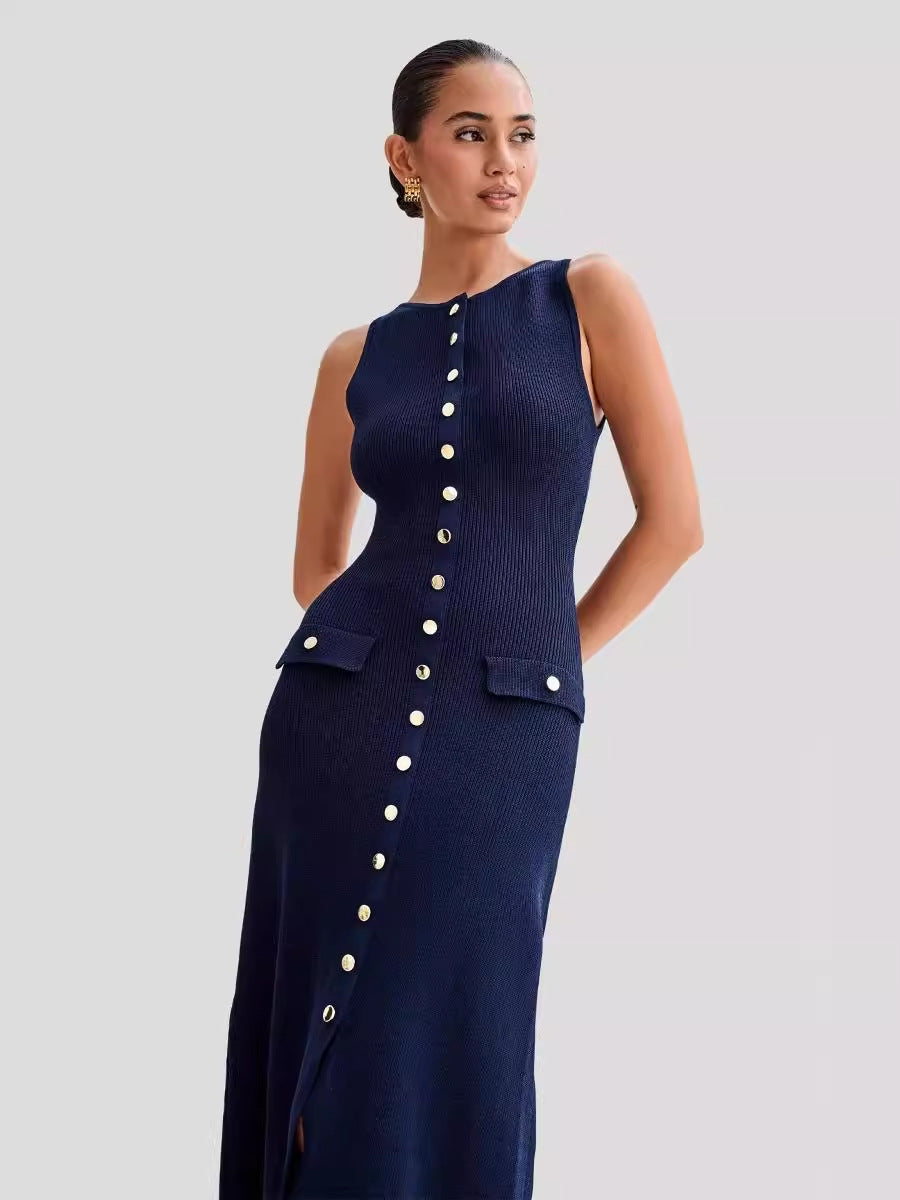 Damen Maxikleid mit knöpfen und Taschen Fudus