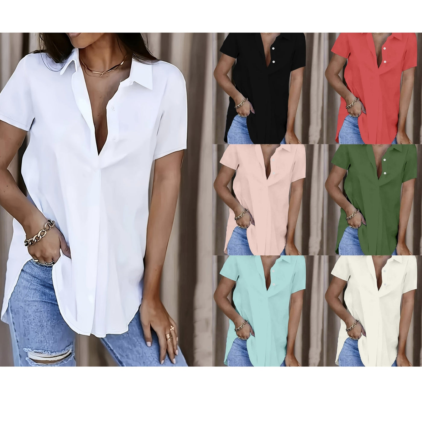 Damen Oversized Hemdbluse aus leichtem Baumwollmix mit modischem V-Ausschnitt Fudus