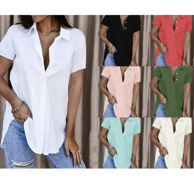 Damen Oversized Hemdbluse aus leichtem Baumwollmix mit modischem V-Ausschnitt Fudus