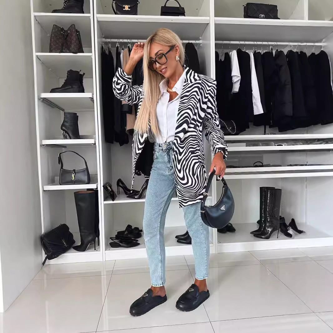 Damen modischer Blazer im Leo-Print mit tailliertem Schnitt Fudus