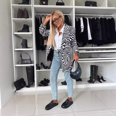 Damen modischer Blazer im Leo-Print mit tailliertem Schnitt Fudus