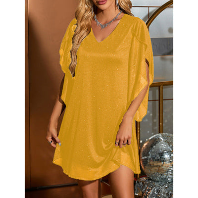 Damen Funktionskleid mit schwingenden Ärmeln und V-Ausschnitt Fudus