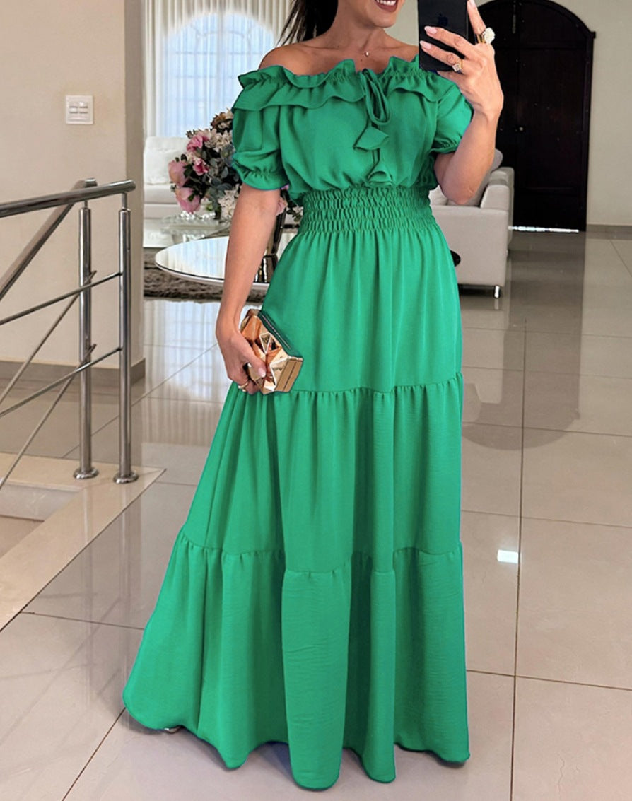 Damen Maxikleid mit Off-Shoulder Design und Volantdetails Fudus