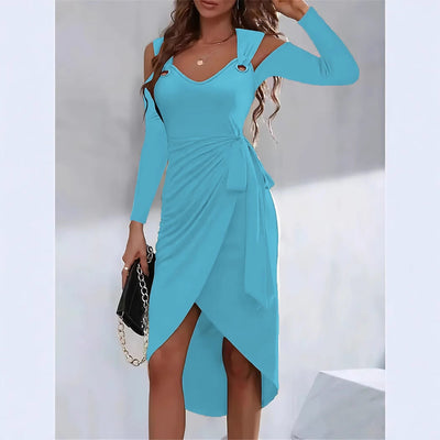 Damen elegantes Wickelkleid mit asymmetrischem Schnitt und Dekolleté Fudus