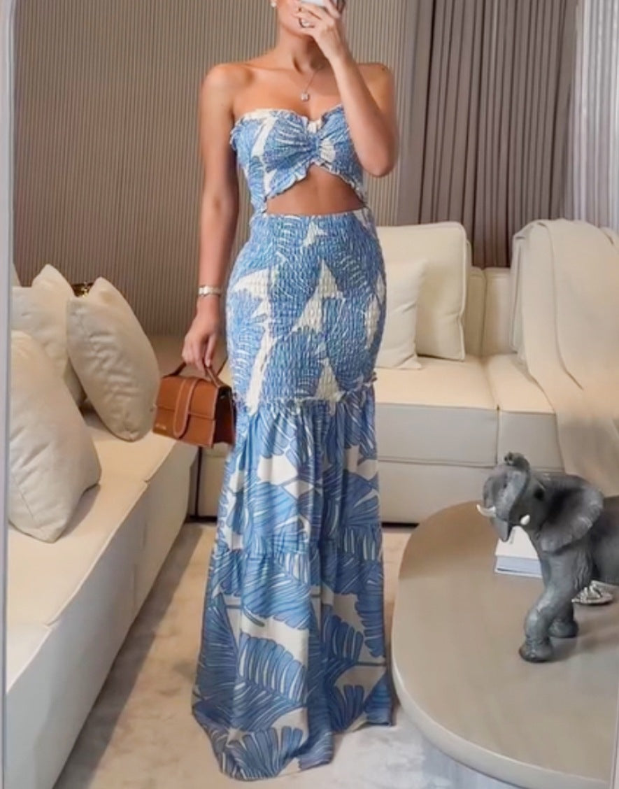 Damen Maxikleid mit Off-Shoulder Design und Rüschendetails Fudus